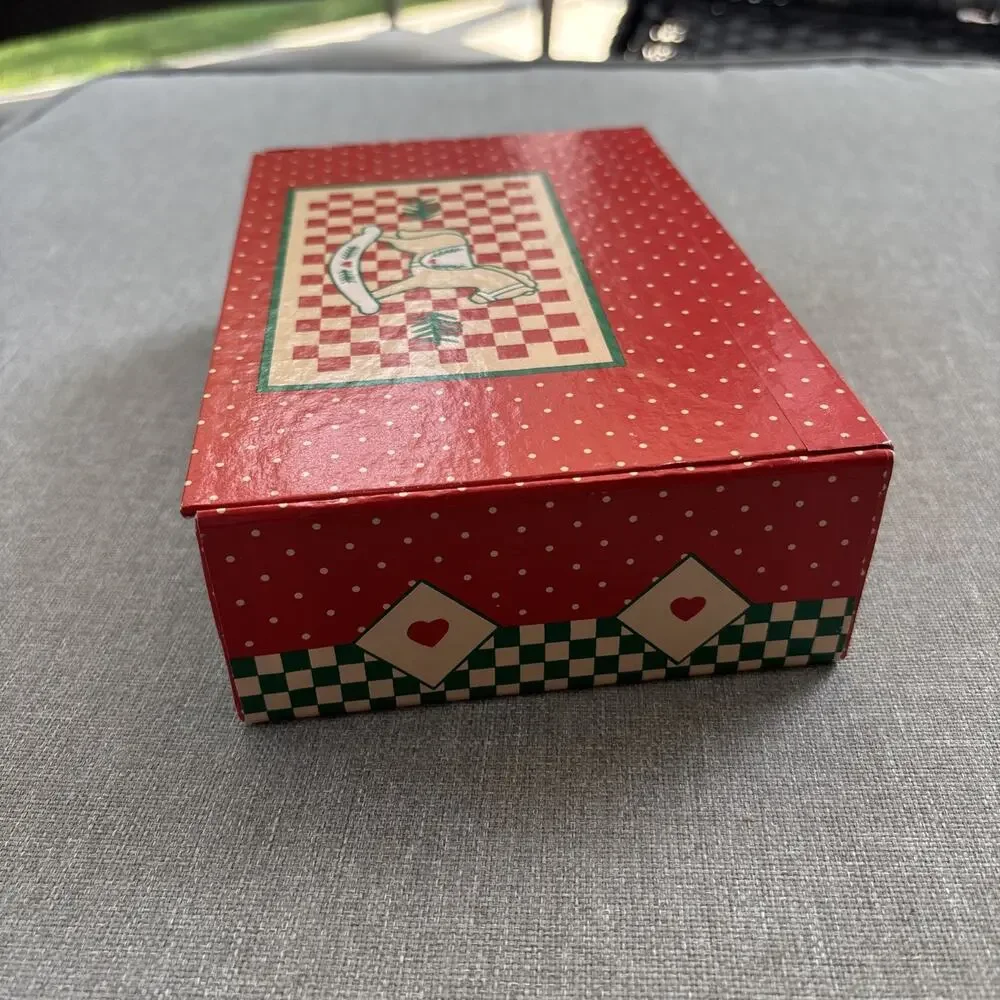 Vtg General Box Co School Pencil Pen Box Rocking Horse Red Green Theme Vintage
